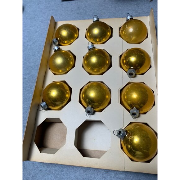Vintage Woolworths Gold Glass Christmas Tree Ornaments Original Box Set of 10 19 - Picture 2 of 9